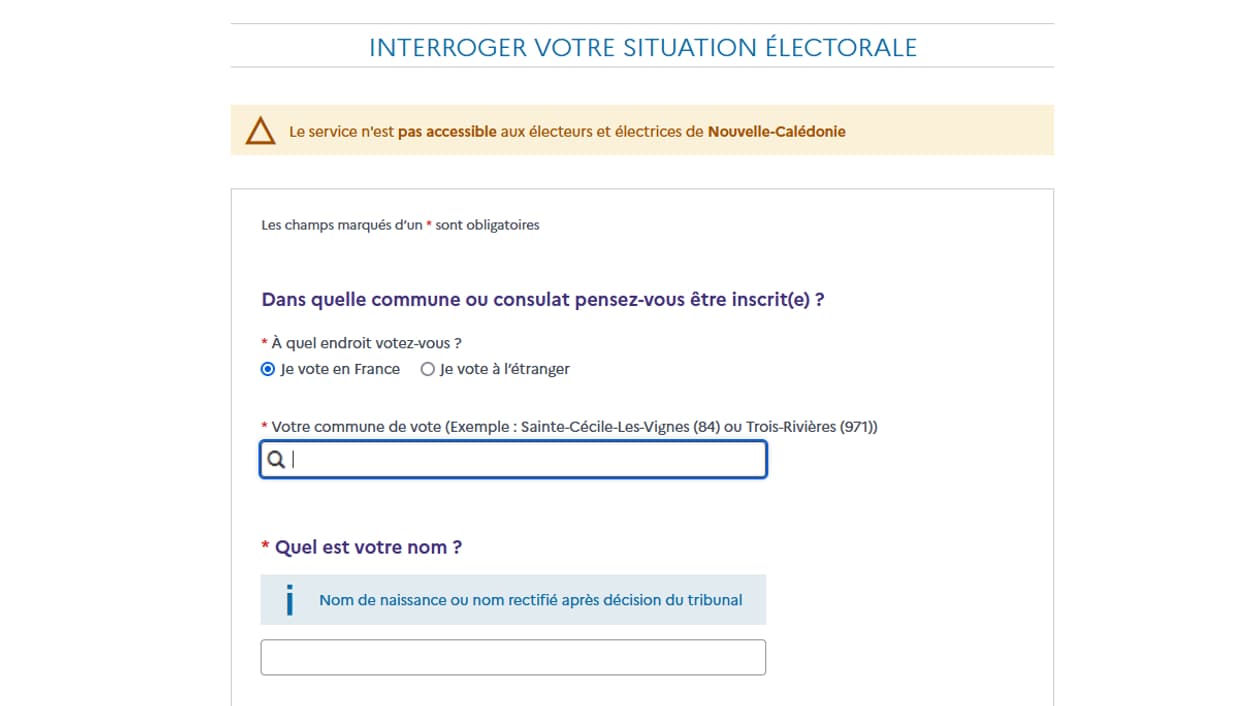 Le formulaire de renseignement du site de l'élection présidentielle.