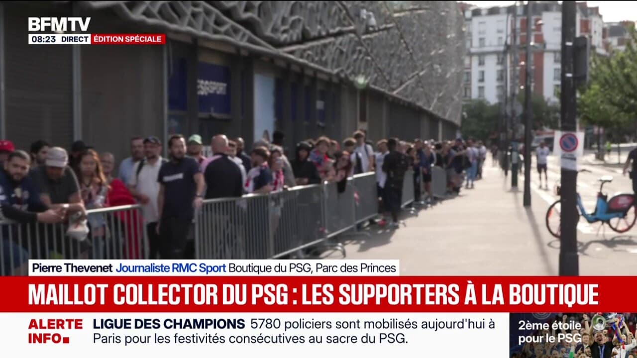 Les supporters déjà nombreux devant la boutique du PSG au Parc des Princes pour obtenir le maillot collector