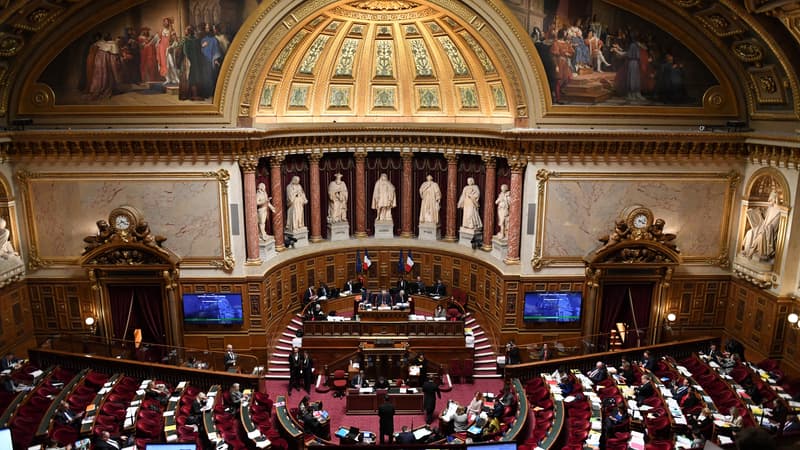 L'hémicycle du Sénat en plein examen de la réforme des retraites, le 6 mars 2023.