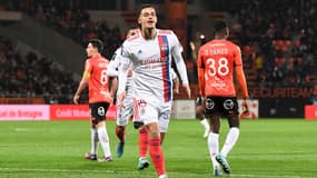 Romain Faivre lors du match Lorient-OL, au stade du Moustoir le 4 mars 2022