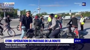 Lyon: une opération de sensibilisation au partage de la route près du pont de la Guillotière