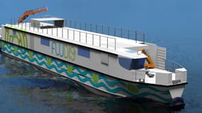 L'offre de logistique fluviale Fludis repose sur l’utilisation d’un bateau à motorisation hybride et de véhicules utilitaires électriques transportant des palettes.