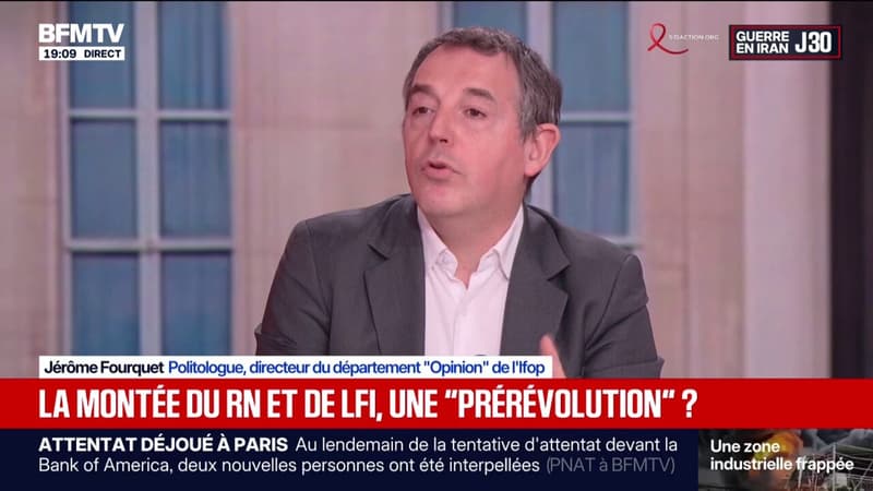 Montée du RN et de LFI: "Les deux quinquennats d'Emmanuel Macron débouchent sur une très grande volonté d'alternance politique", observe Jérôme Fourquet (Ifop)