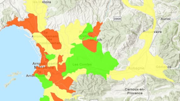 La carte de la présence du Covid dans les eaux usées le 14 juin 2022 à Marseille.