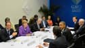 A gauche, François Hollande et Angela Merkel lors d'une réunion au sommet du G20 de Los Cabos au Mexique. L'urgence des réponses à apporter à la crise de l'euro contraint le couple franco-allemand à abréger la phase d'observation par laquelle il passe tra