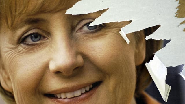 Une affiche électorale de la CDU à Berlin lors de la campagne pour les élections fédérales de 2005, à l'issue desquelles Angela Merkel deviendra chancelière.