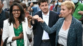 Audrey Pulvar, Julien Bayou et Clémentine Autain le 21 juin à Aubervilliers lors de l'annonce de l'union de leurs trois listes