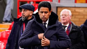 Nasser al-Khelaïfi pendant le match du PSG à Anfield contre Liverpool, le 11 mars 2025