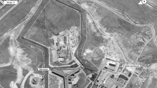Image satellite en date du 18 avril 2017 diffusée le 15 mai par le département d'Etat montrant la prison de Saydnaya, en Syrie