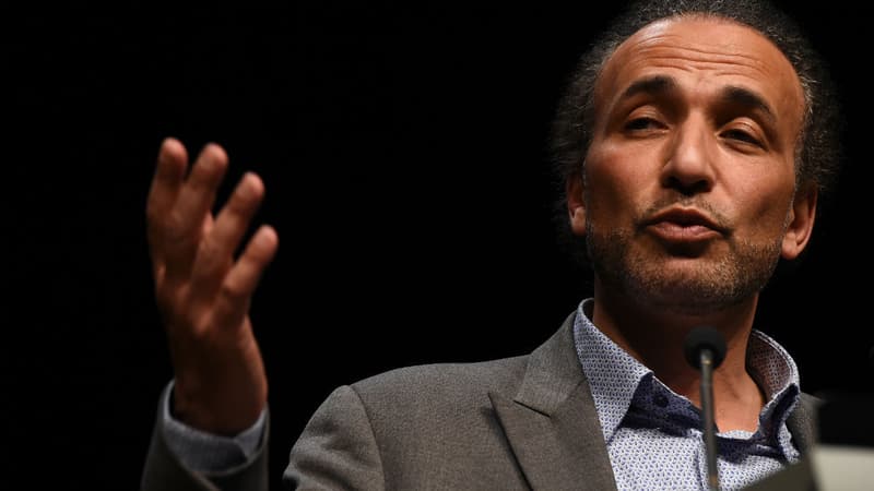 Tariq Ramadan, lors d'une conférence sur le thème "Vivre ensemble", le 26 mars 2016 à Bordeaux.