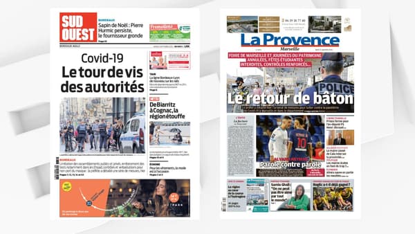 Les unes de "Sud Ouest" et "La Provence" le 15 septembre 2020. Les unes de "Sud Ouest" et "La Provence" le 15 septembre 2020.