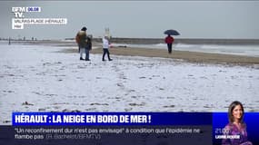Tempête Filomena: les Héraultais découvrent les plages enneigées