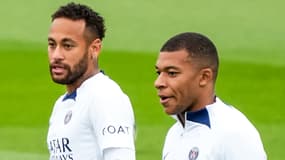 Neymar et Kylian Mbappé à l'entraînement du PSG, le 19 août 2022