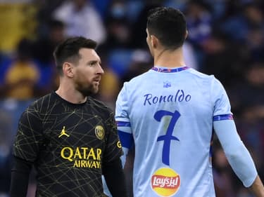 Lionel Messi et Cristiano Ronaldo lors d'un amical du PSG en Arabie saoudite, janvier 2023