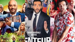 Détail des affiches d'"Irréductible", "Menteur" et "Coupez!", des comédies françaises qui son des remakes de succès étrangers.