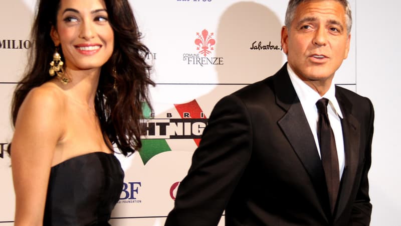 George Clooney et sa fiancée Amal Alamuddin, le 7 septembre à Florence.