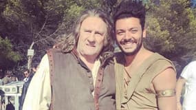 Gérard Depardieu et Kev Adams sur le tournage du film "Alad'2" en 2017