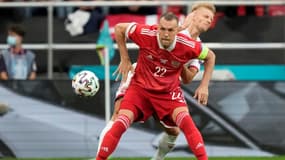 Le capitaine Artem Dzyuba avec la Russie contre le Danemark à l'Euro à Copenhague, le 21 juin 2021 