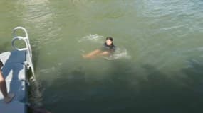La maire de Paris Anne Hidalgo lors d'une baignade dans la Seine le 17 juillet 2024