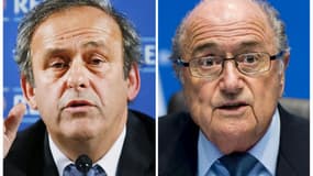 Montage photos du président de l'UEFA, Michel Platini, le 22 février 2014 à Paris, et du président de la FIFA, Sepp Blatter, le 4 octobre 2013 à Zurich