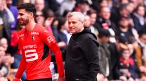 Martin Terrier et Bruno Genesio avec Rennes, le 20 mars 2022