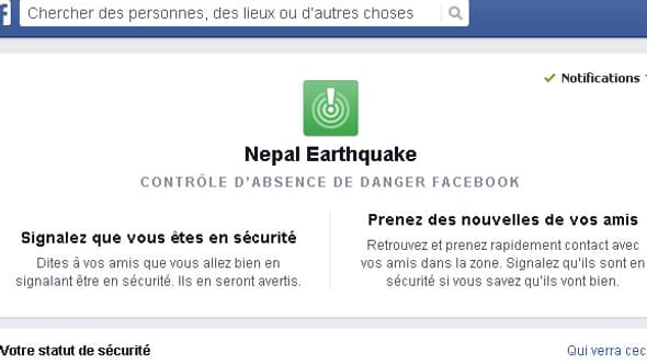 L'outil "Contrôle d’absence de danger" de Facebook. L'outil "Contrôle d’absence de danger" de Facebook.