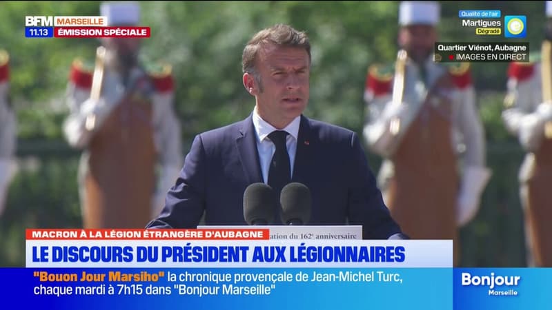 Aubagne: le discours du président aux légionnaires lors de la commémoration de la bataille de Camerone
