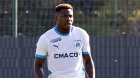 Faris Moumbagna avec l'OM pendant un match amical en juillet 2024