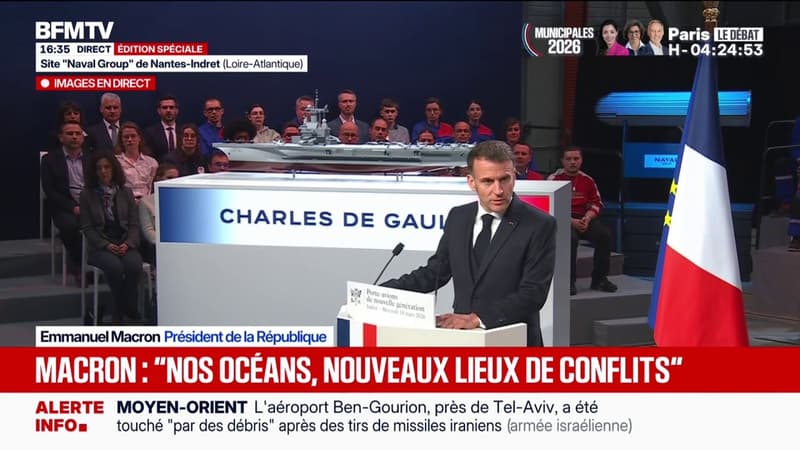 Futur porte-avions français: "Plus qu'un navire de guerre, il est la démonstration permanente de détermination et d'engagement pour agir seul si nécessaire, avec nos alliés, si possible", déclare Emmanuel Macron