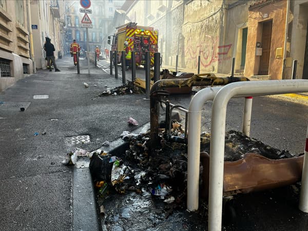 Les marins-pompiers de Marseille sont intervenus pour des feux en marge de la manifestation ce jeudi 23 mars 2023.