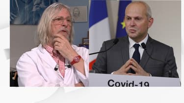 Le professeur Didier Raoult à gauche, le directeur général de la Santé à droite.