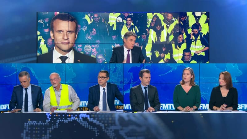 Le plateau de BFMTV ce lundi soir, après l'allocution du président de la République.