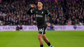 La célébration de Trent Alexander-Arnold après son but lors du match West Ham-Liverpool (0-5, Premier League), le 29 décembre 2024