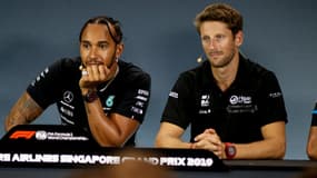 Lewis Hamilton et Romain Grosjean, à Singapour le 19 septembre 2019