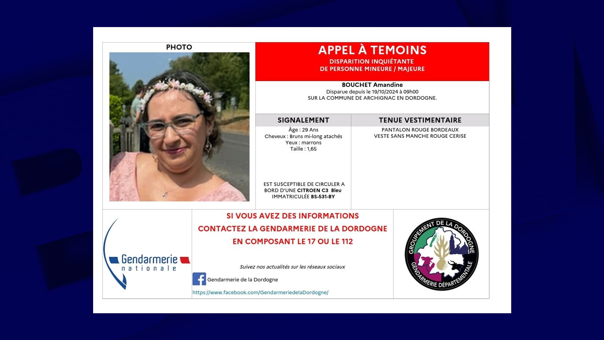 a call for witnesses launched after the worrying disappearance of Amandine, 29 years old