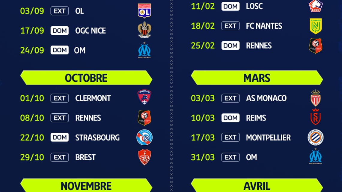 Le calendrier du PSG pour la saison 2023-2024 de Ligue 1