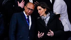 Philippe Diallo, président de la FFF, et Amélie Oudéa-Castéra, ministre des Sports, lors du match France-Pays-Bas (4-0, qualifs Euro 2024), le 24 mars 2023