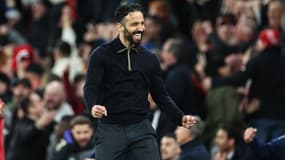 Ruben Amorim lors du match Manchester United-OL, à Old Trafford le 18 avril 2025