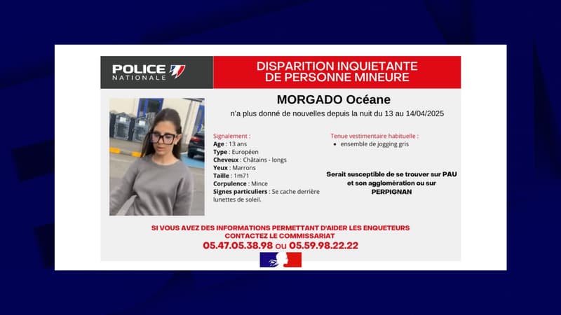 Océane, 13 ans, n'a plus donné de nouvelles depuis la nuit du 13 au 14 avril 2025
