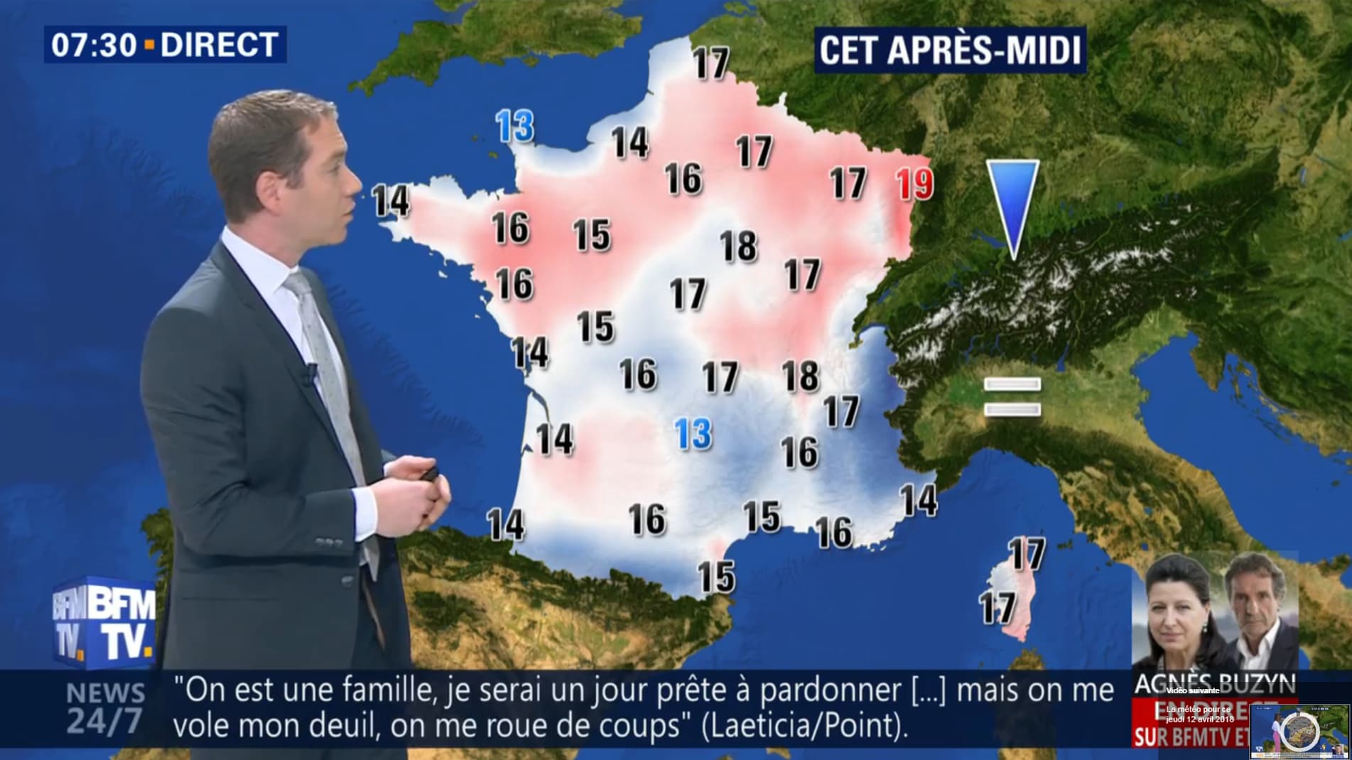 Températures pour l'après-midi du jeudi 12 avril 2018. Températures pour l'après-midi du jeudi 12 avril 2018.