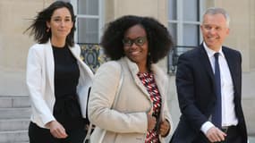 Brune Poirson, Sibeth Ndiaye et François de Rugy dans la cour de l'Elysée, le 30 avril 2019