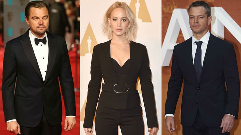 Leonardo DiCaprio, Jennifer Lawrence et Matt Damon sont tous les trois nommés aux Oscars 2016