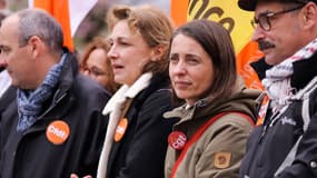 Les secrétaires générales de la CFDT Marylise Léon et de la CGT Sophie Binet lors d'une manifestation contre la réforme des retraites, le 6 avril 2023.