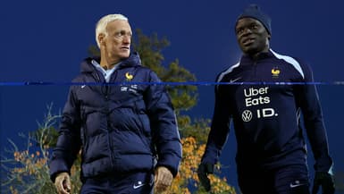 Didier Deschamps et N'Golo Kanté à l'entraînement de l'équipe de France avant le match contre Israël - le 11/11/2024