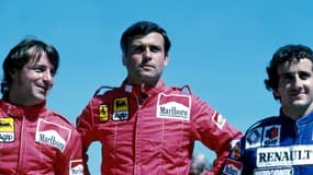 Patrick Tambay aux côtés de René Arnoud et Alain Prost.