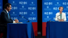 Cynthia Nixon et Andrew Cuomo s'affrontent lors d'un débat télévisé  à l'approche des primaires démocrates, le 29 août 2018.