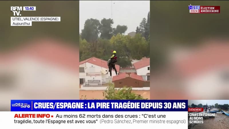 Inondations en Espagne: une sinistrée hélitreuillée avec ses animaux domestiques par l'armée