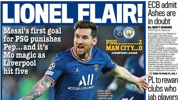 La une du cahier Sport du Daily Mail