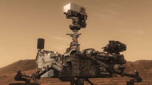Vue d'artiste de Curiosity sur Mars.