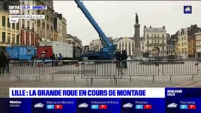 Lille: la grande roue en cours de montage sur la Grand'Place